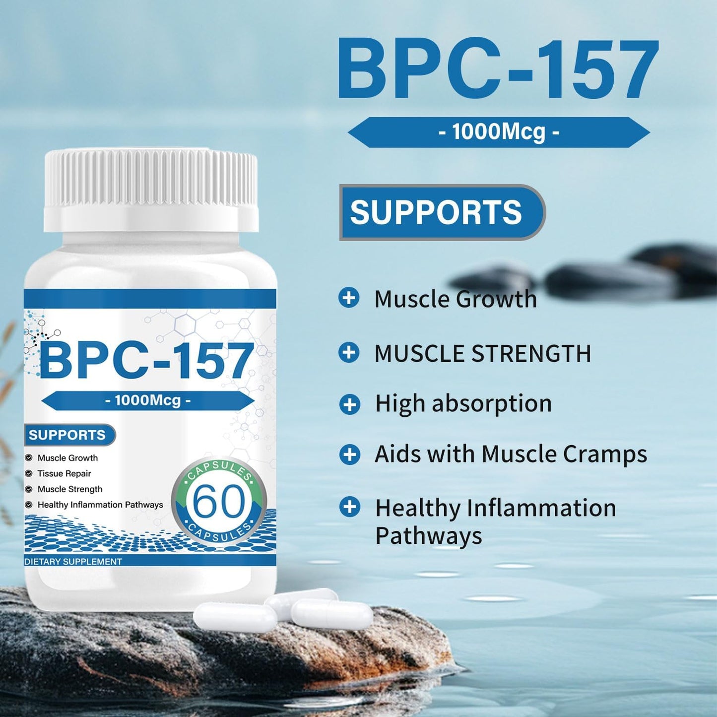 BPC-157 Muscle Growth & Repair Peptide Complex ，1000mcg per Capsule (60ct) | Non-GMO， help you bounce back faster, support whole-body wellness— convenient daily capsule.BPC 157