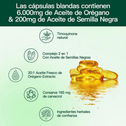 Aceite de Orégano 300 Cápsulas con Aceite de Semilla Negra | Antioxidantes Naturales para la Forma Física | Apoyo Nutricional | Suplemento Alimenticio Comestible Botánico de Alta Eficacia